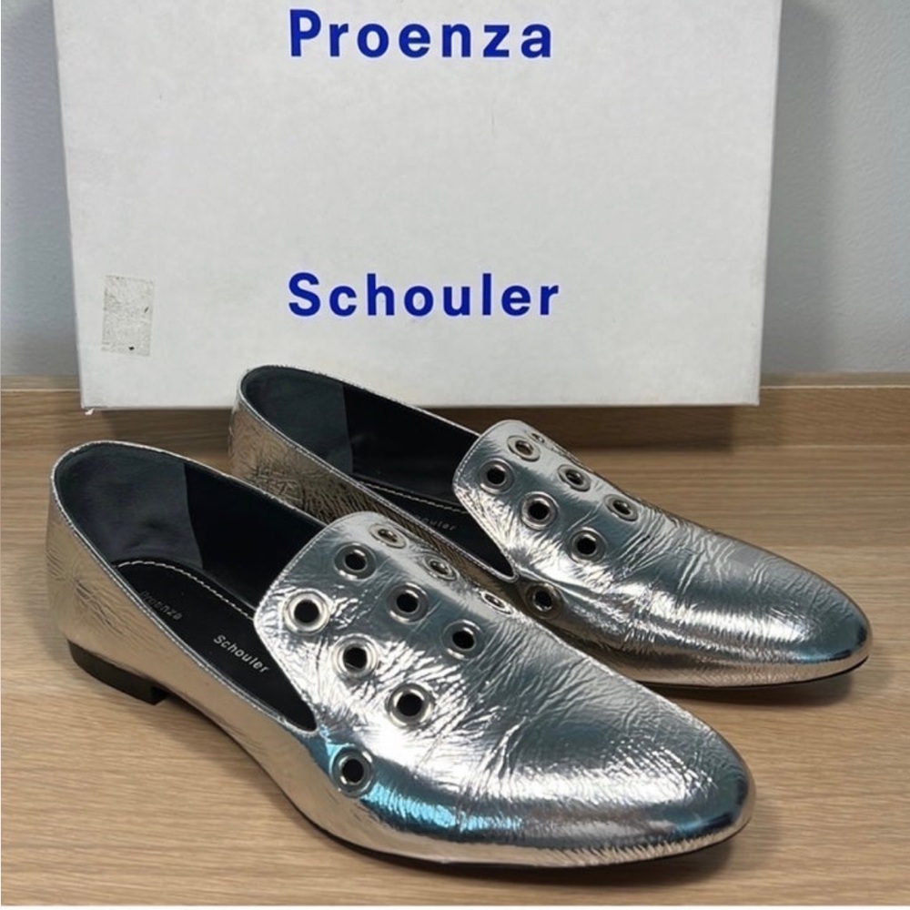 Proenza Schouler 36,5  silver lamb multirings acerra loafers box